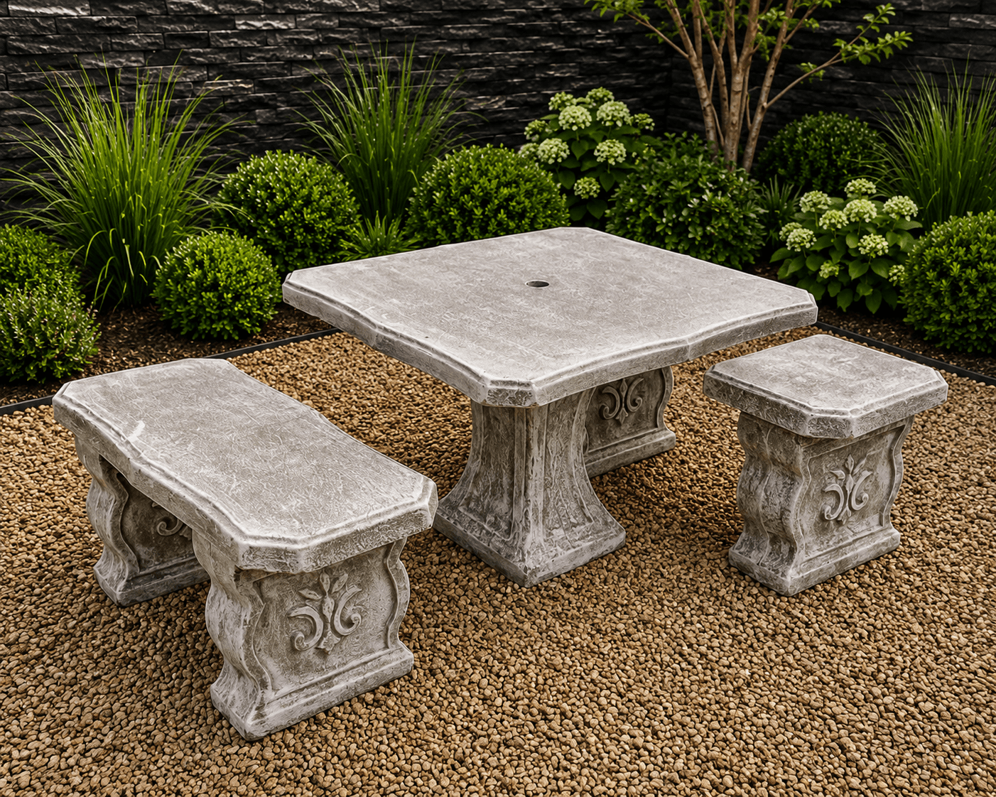 Square Cement Bench Set